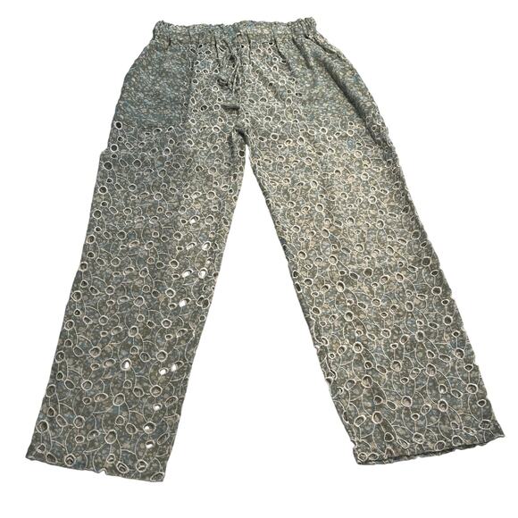 M1-12 SUNDAY ST. TROPEZ Women's Pants Floral Mesh Green/Blue Size M